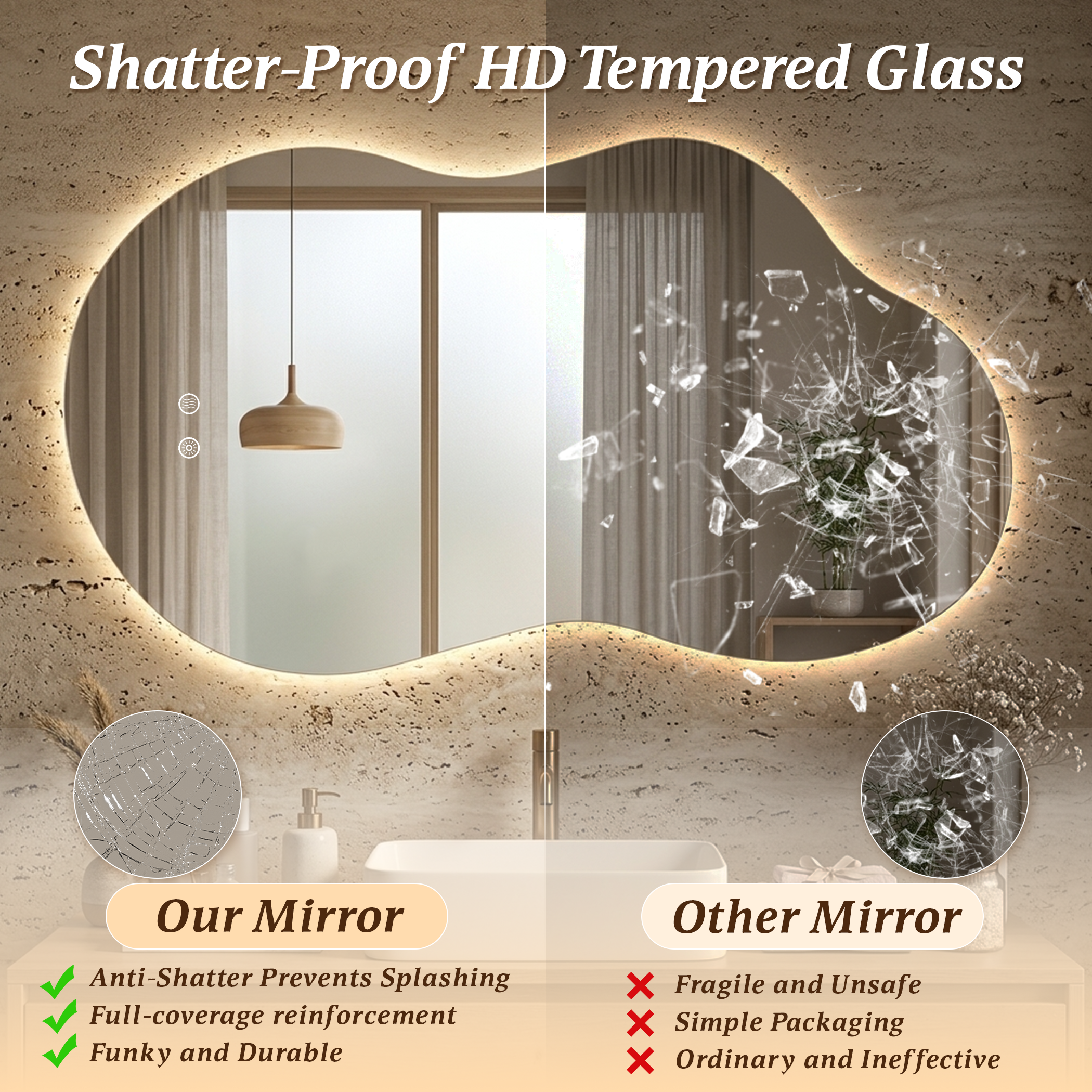 Frameless Cloud LED Bathroom Mirror - Image 4