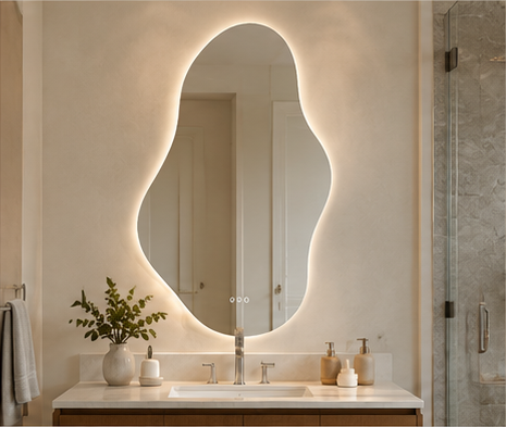 Irregular LED bathroom mirror above a modern vanity – SUNQUEEN