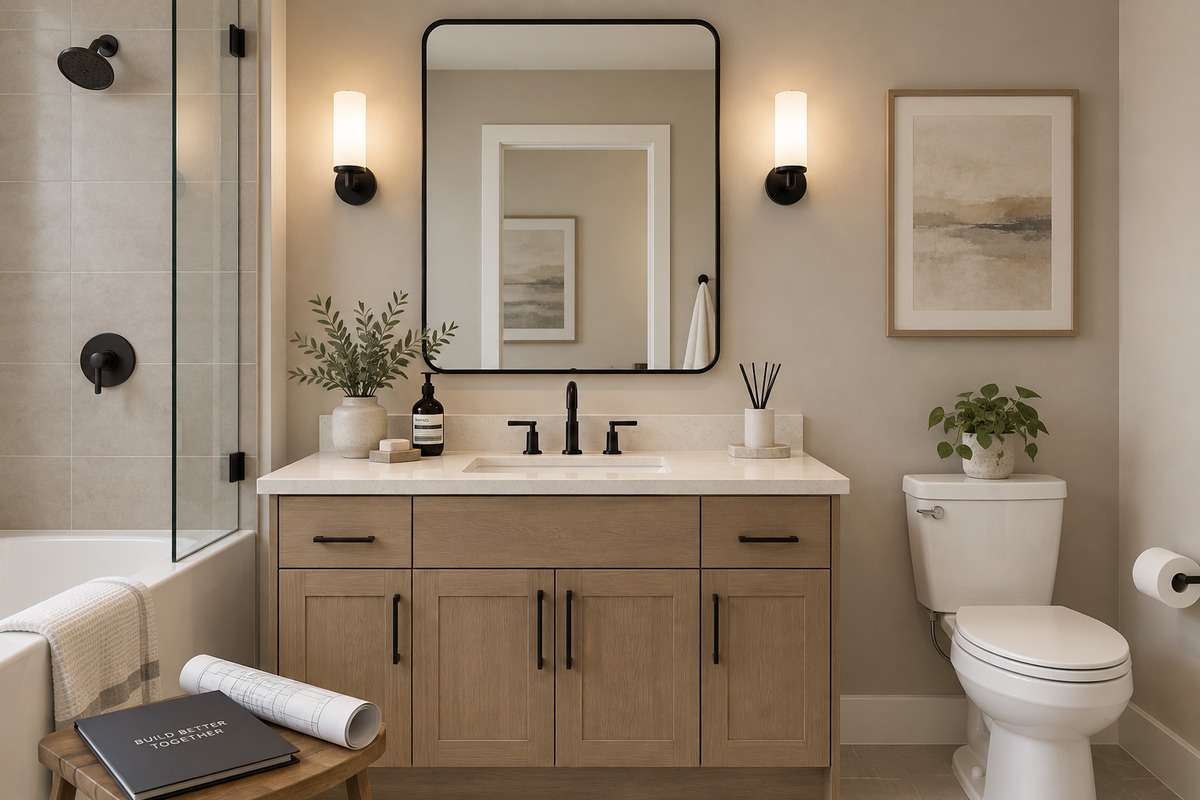 Standard framed bathroom mirror for residential construction and contractor projects