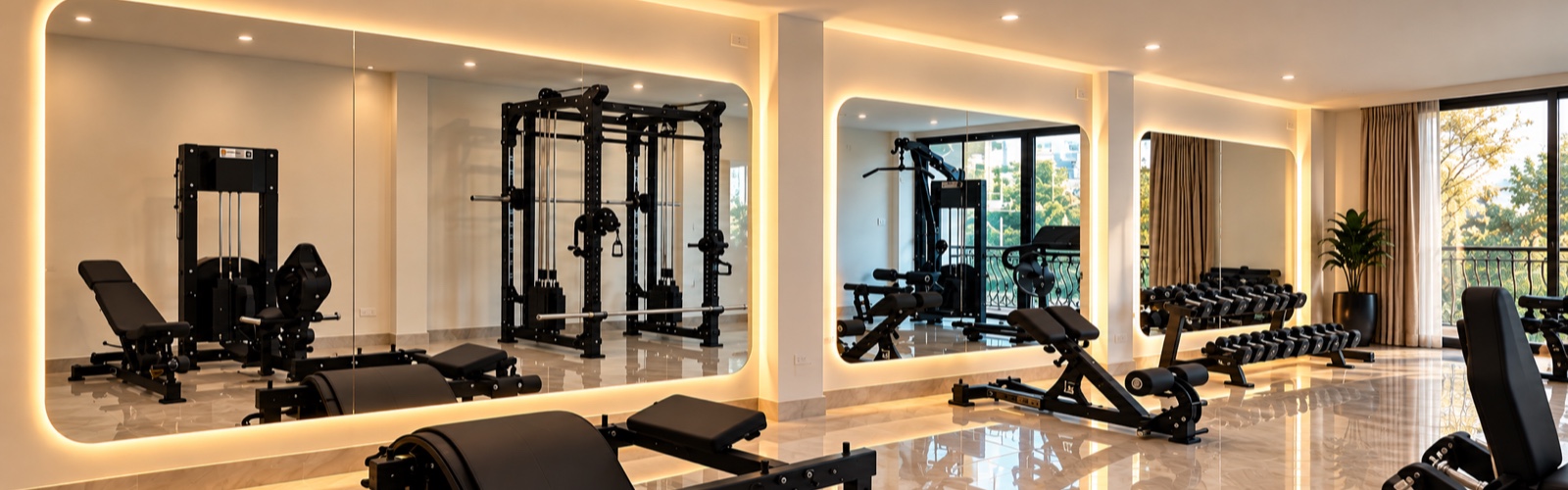 Custom large mirrors for gym and commercial projects by SUNQUEEN